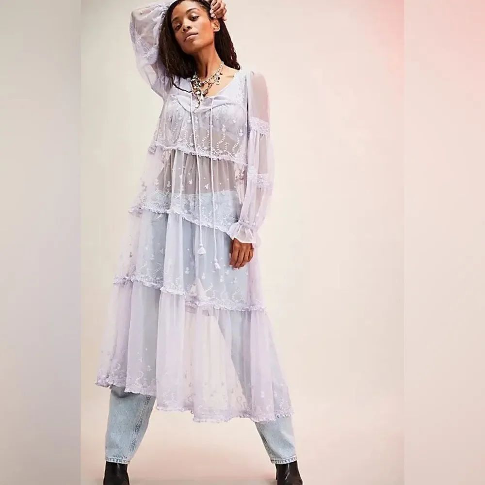 Free People Ruffled Tiered Blue and Purple Wedding Gown